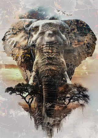 Elephant Africa Wild Animal Vintage Illustration Art 02