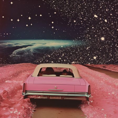 Pink Cruise in Space Collage Art