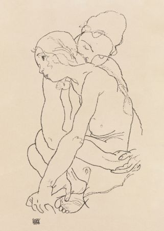 Woman and Girl Embracing 1918