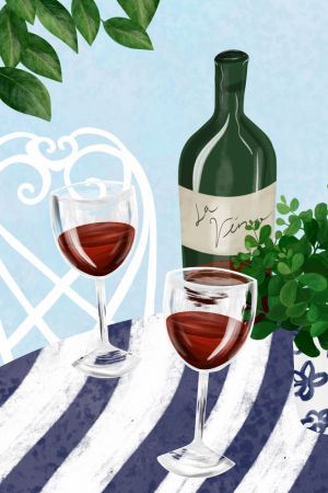 Red wine under the tree