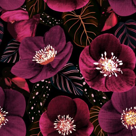Midnight Dark Pink Flowers