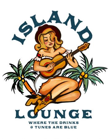 Island Lounge Tropical Pin Up Girl Playing Guitar
