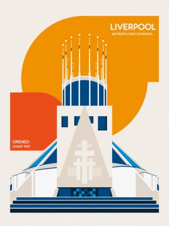 Liverpool Metropolitan Cathedral Retro Architecture Print
