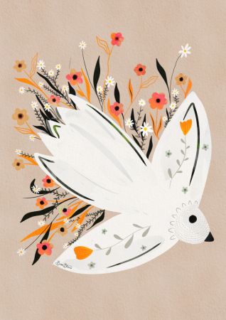 Seagull in Flowers illustration