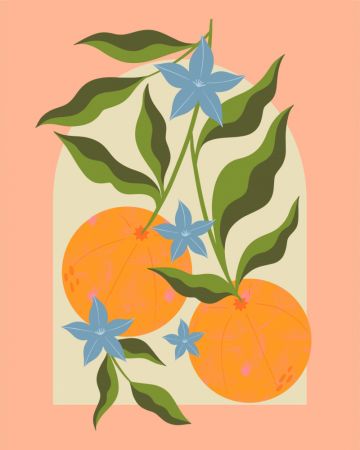 Orange Branch with Flowers