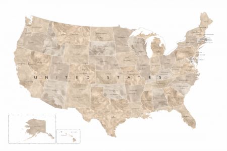 Taupe watercolor US map