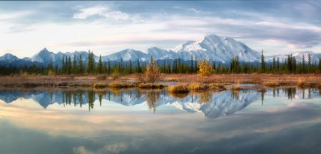 Reflection of Denali Mountains in Autumn