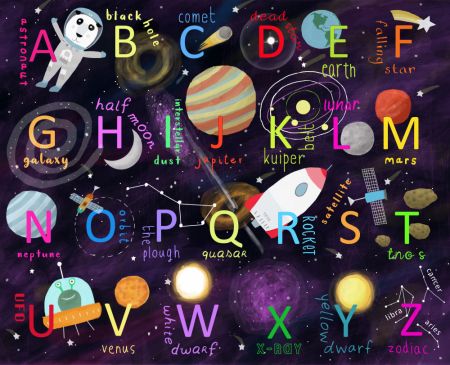 Space Alphabet Illustration by Artist Carla Daly