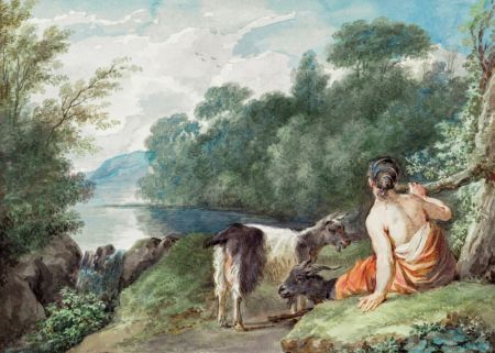 Shepherdess With Goats In a Landscape With a Lake