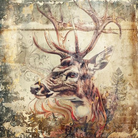 Deer Animal Vintage Art Illustration Wallart 03