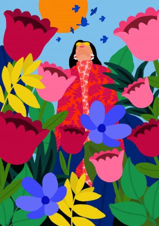 Woman in Flower Garden
