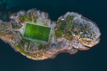 Football field on the edge of the world