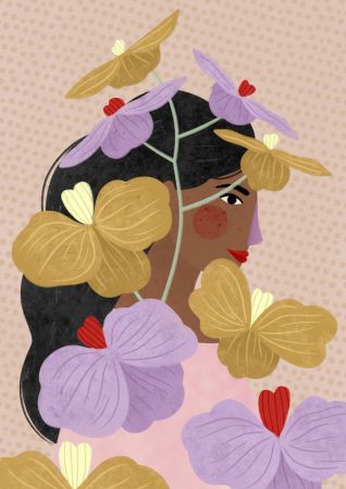 Hidden behind yellow purple flowers