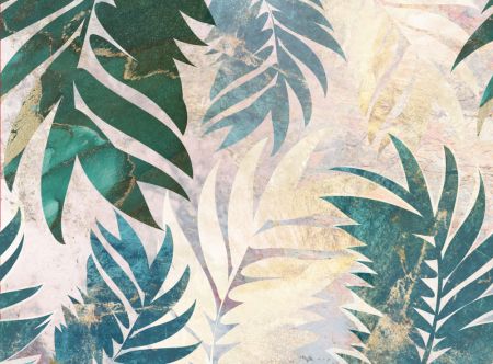 Marble gold green leaves mural