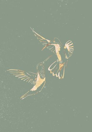 Sage Green Gold Hummingbirds