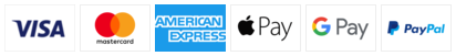 Payment methods available: Visa, Mastercard, American Express, Apple Pay, PayPal
